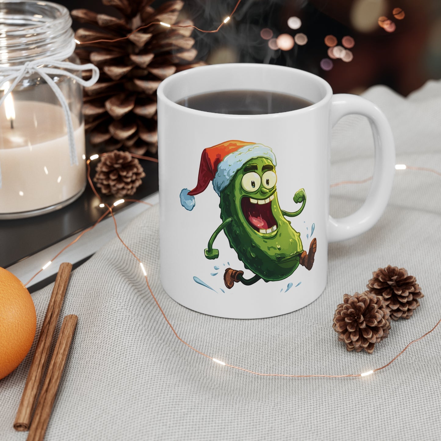 Mug Cornichon de Noël – Tasse Humour Festif Cartoon – Cadeau Drôle Original Céramique 325ml