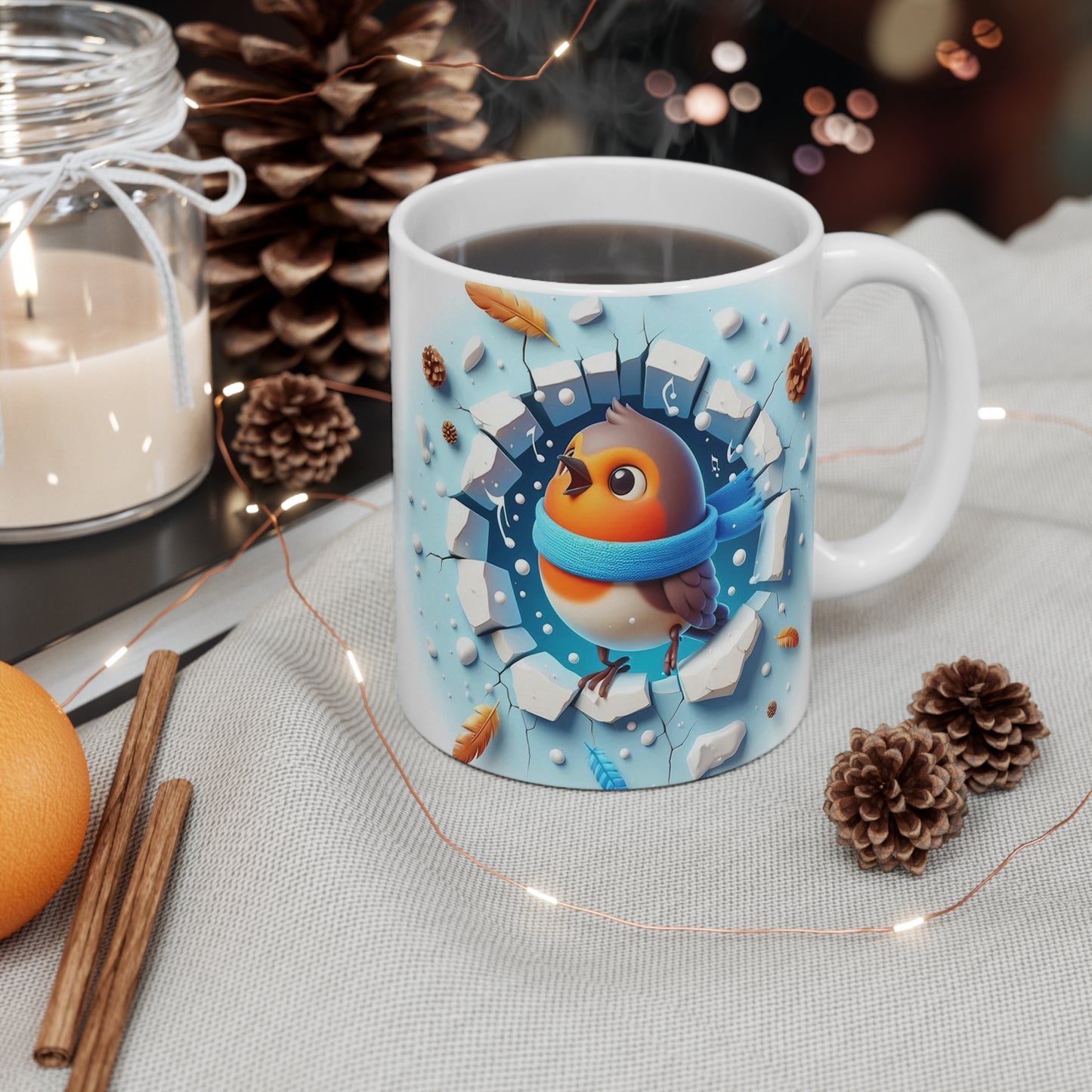 Tasse Rouge-Gorge Hiver – Mug Céramique 325ml – Cadeau Oiseau Noël Nature Poétique