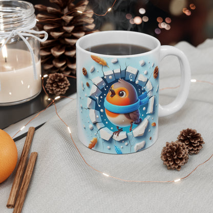 Tasse Rouge-Gorge Hiver – Mug Céramique 325ml – Cadeau Oiseau Noël Nature Poétique