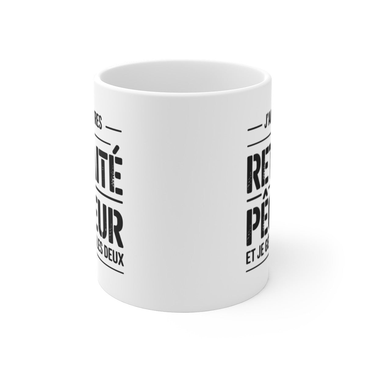 Mug Humour Retraité et Pêcheur – « J’ai deux titres Retraité & Pêcheur et je gère dans les deux » – Cadeau original