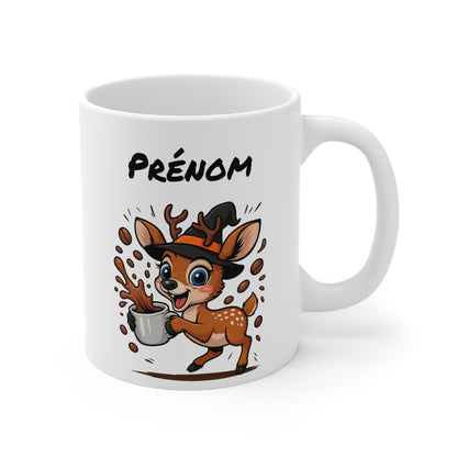 Tasse Personnalisable Faon Sorcier Café – Mug Prénom Halloween Mignon 325ml – Cadeau Original Animaux