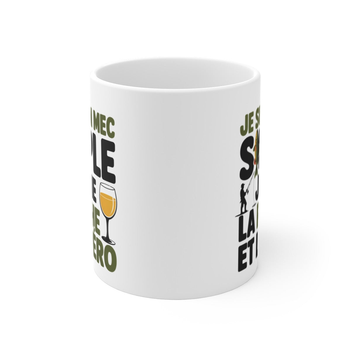 Mug Humour Pêche – « Je suis un mec simple, j’aime la pêche et l’apéro » – Cadeau pêcheur original – Tasse céramique 325 ml