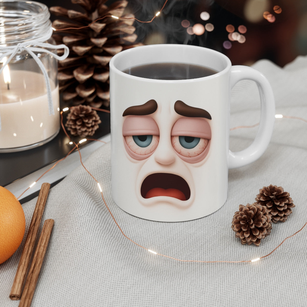 Mug Humour Fatigué Avant Café – Tasse Visage Endormi Céramique 325ml