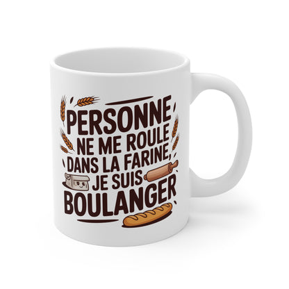 Tasse Humour Boulanger 325ml – Mug Céramique “Personne ne me roule dans la farine” – Cadeau Drôle Artisan Pâtisserie