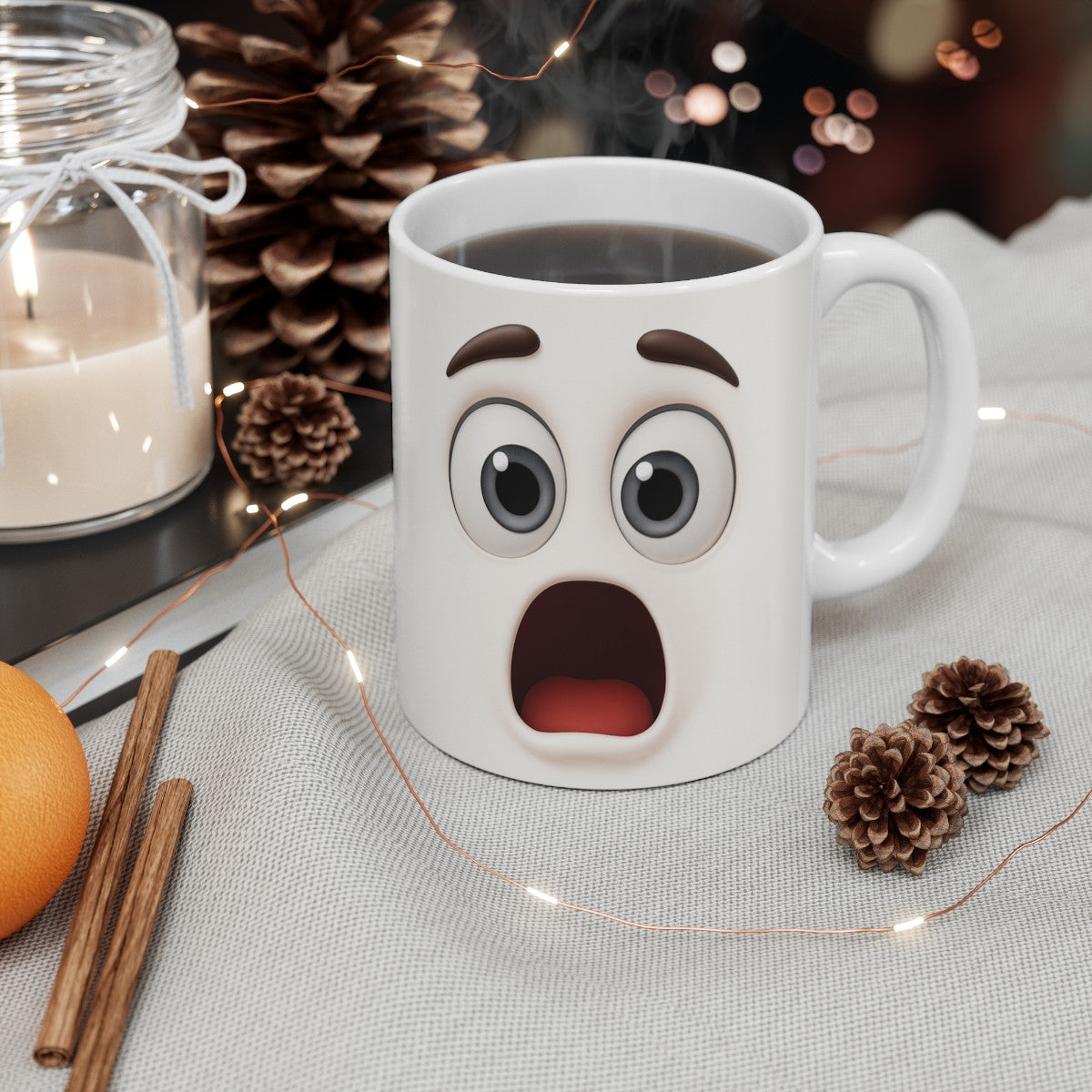 Mug Humour Visage Surpris – Tasse Drôle Réaction Café Matin Céramique 325ml