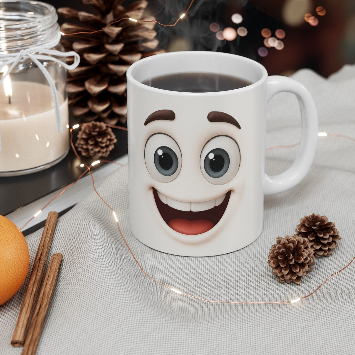 Mug Humour Visage Souriant – Tasse Drôle Bonne Humeur Matin Céramique 325ml