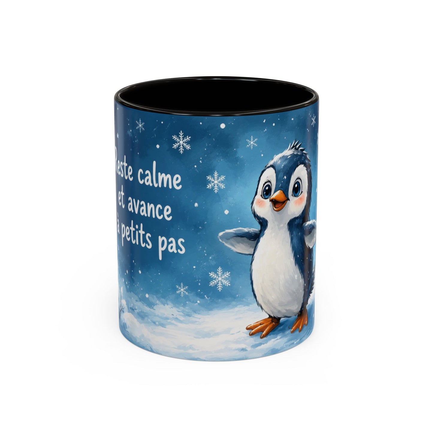 Tasse Reste Calme et Avance à Petits Pas – Mug Pingouin Motivation Positive Hiver 325ml