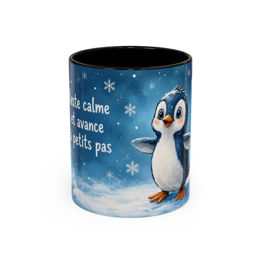 Tasse Reste Calme et Avance à Petits Pas – Mug Pingouin Motivation Positive Hiver 325ml