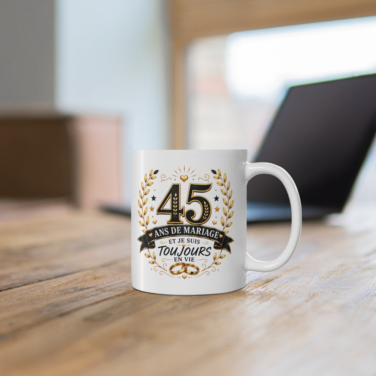 Mug 45 Ans de Mariage et Je Suis Toujours en Vie – Tasse Humoristique Anniversaire de Mariage – Idée Cadeau Couple Noces de Vermeil