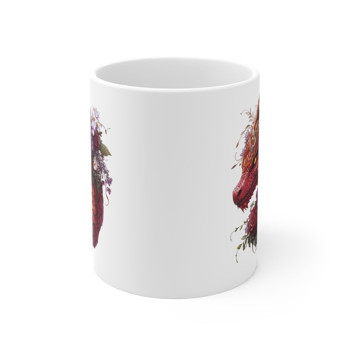 Mug Dragon Rouge et Fleurs – Tasse Fantasy Puissante et Élégante – Cadeau Magique Céramique 325ml