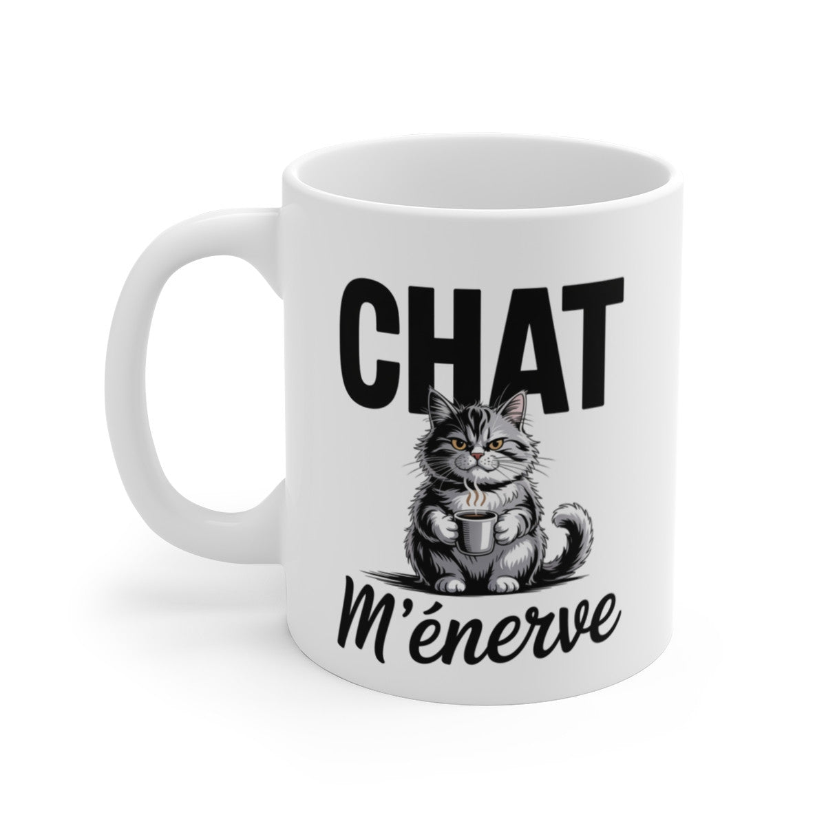 Mug Chat M’énerve – Tasse Humour Chat Grincheux avec Café – Cadeau Drôle Amoureux des Chats