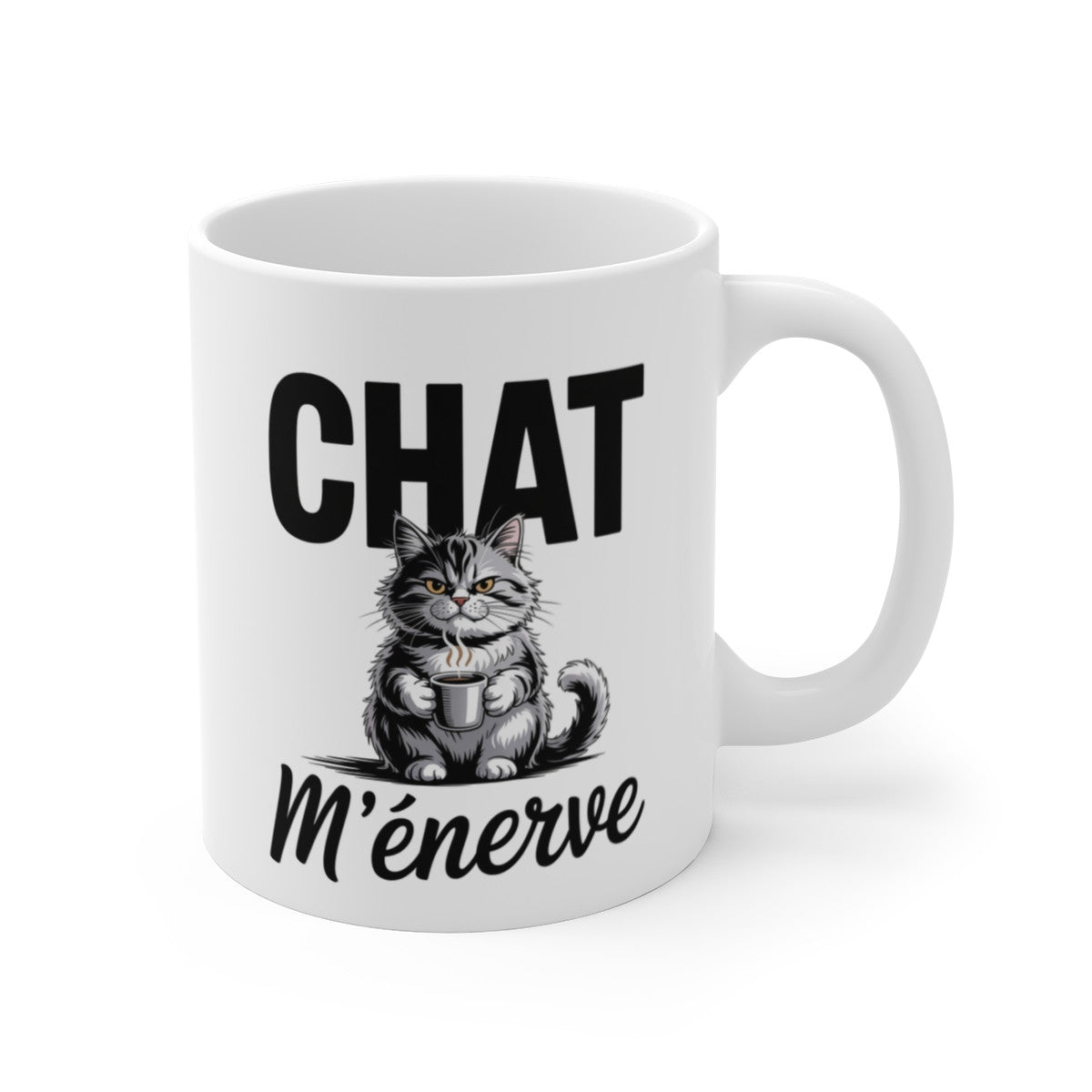 Mug Chat M’énerve – Tasse Humour Chat Grincheux avec Café – Cadeau Drôle Amoureux des Chats