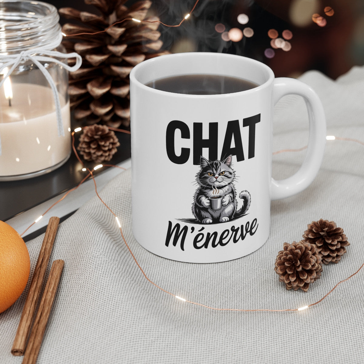 Mug Chat M’énerve – Tasse Humour Chat Grincheux avec Café – Cadeau Drôle Amoureux des Chats