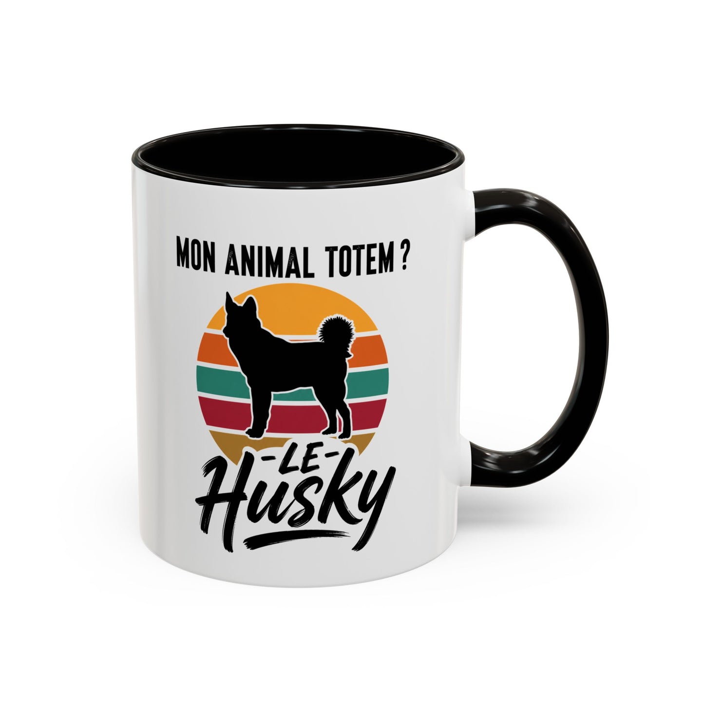 Mug Husky Homme et Femme – Tasse Chien pour Maître et Maîtresse – Cadeau Amoureux du Husky – Idée Cadeau Propriétaire et Passionné de Chiens – 325 ml Noir Bleu Rouge