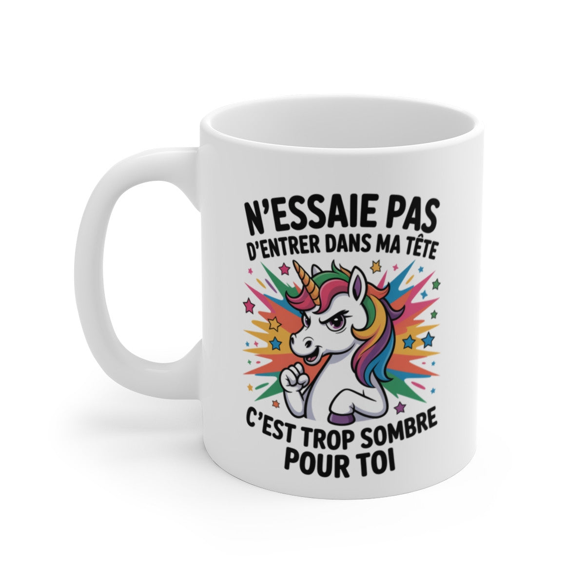 Mug Licorne Rebelle – Tasse Céramique 325ml – Design Humoristique Arc-en-Ciel