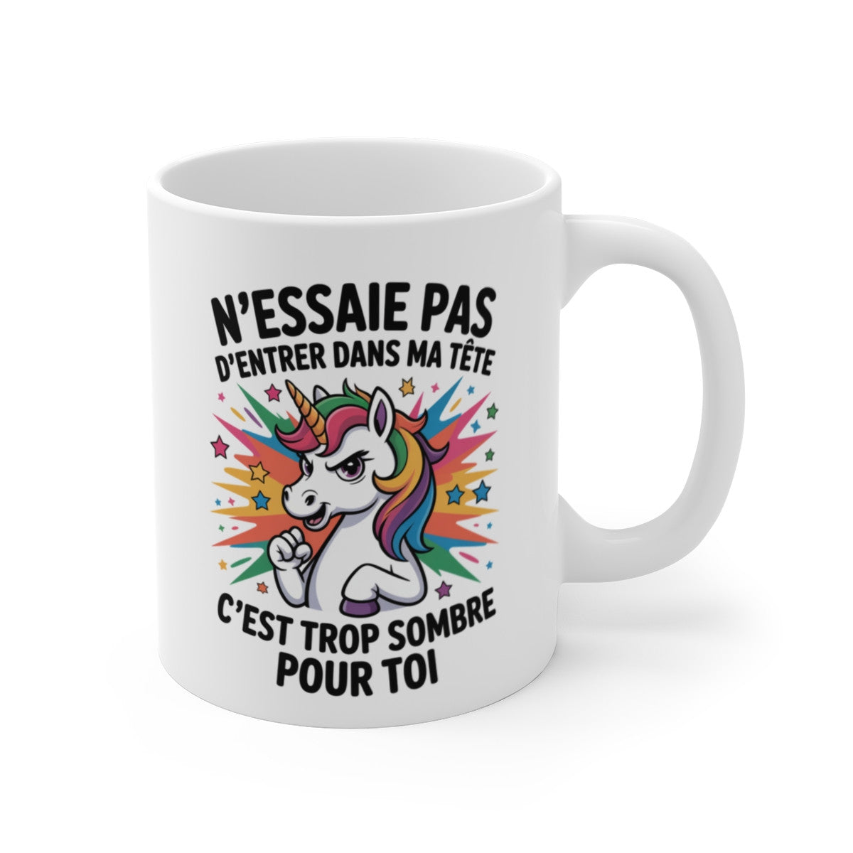 Mug Licorne Rebelle – Tasse Céramique 325ml – Design Humoristique Arc-en-Ciel