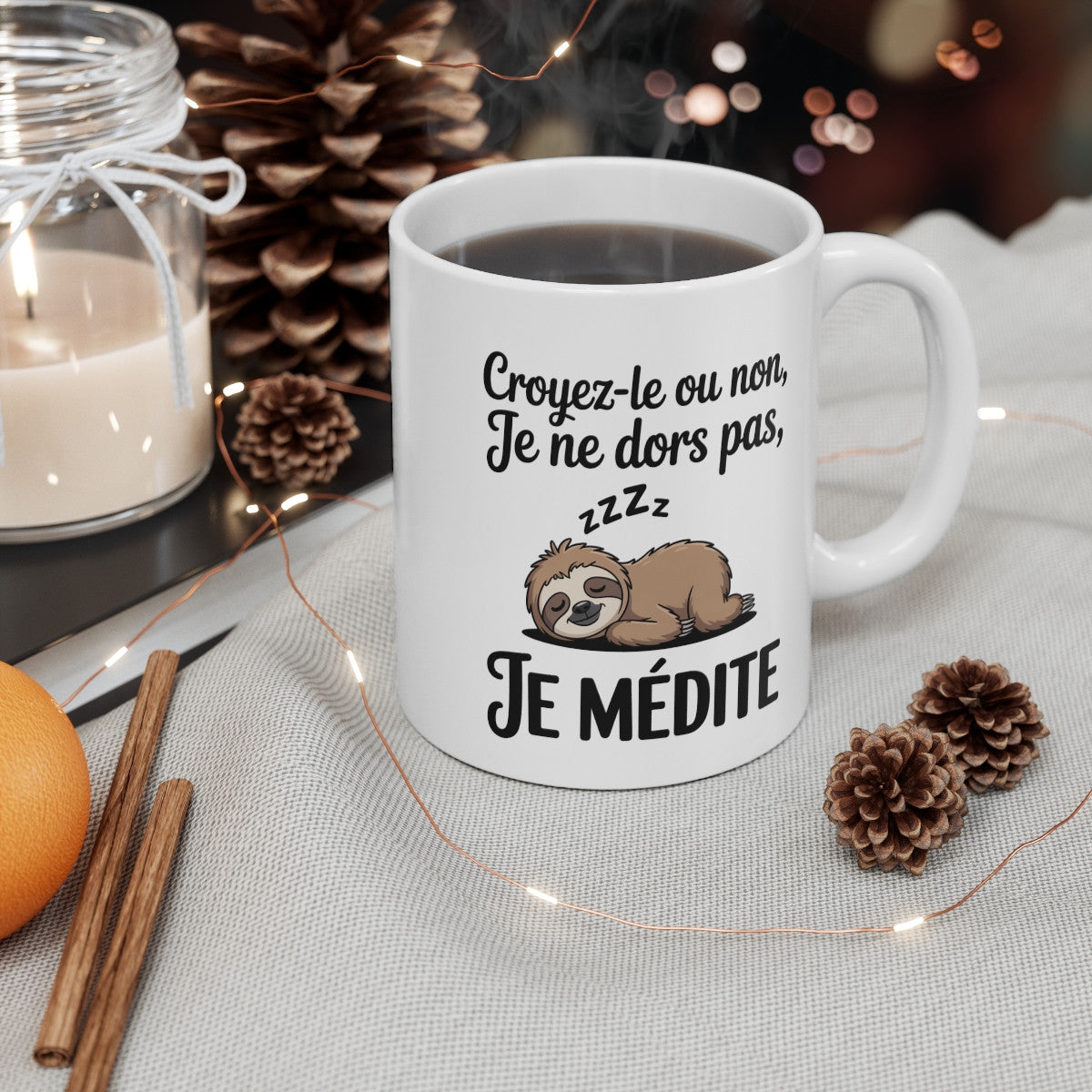 Mug Paresseux Humour – Tasse Céramique 325ml – Design Paresseux qui Médite – Compatible Micro-Ondes et Lave-Vaisselle