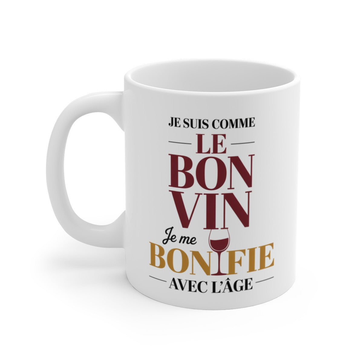 Mug Bon Vin Humour – Tasse Céramique 325ml – Design Vin et Âge – Compatible Micro-Ondes et Lave-Vaisselle