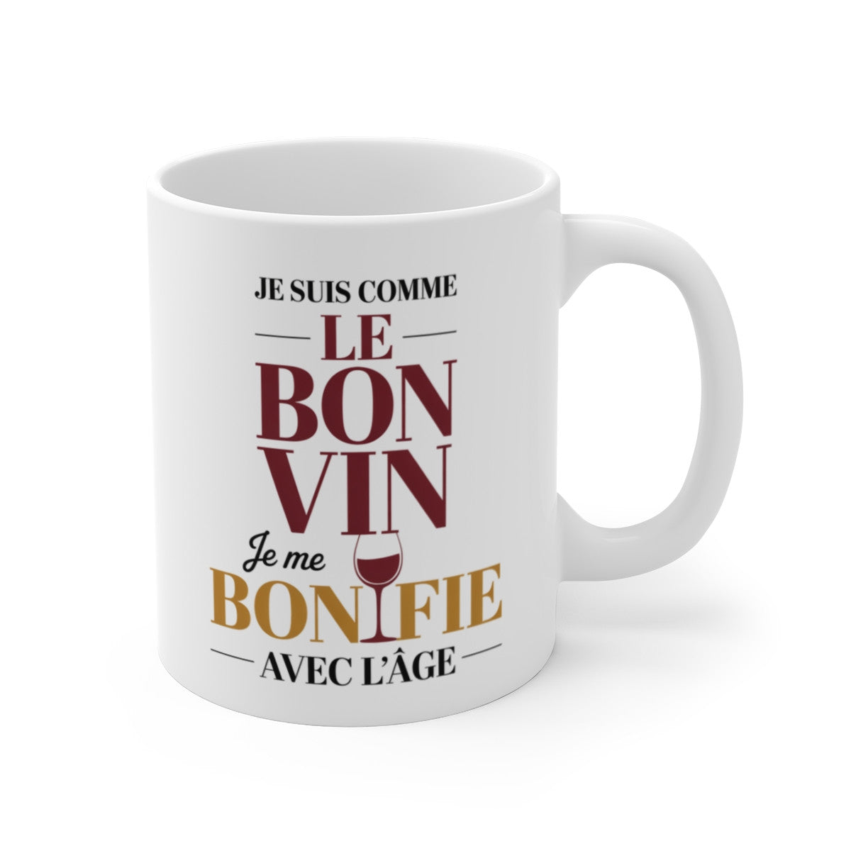 Mug Bon Vin Humour – Tasse Céramique 325ml – Design Vin et Âge – Compatible Micro-Ondes et Lave-Vaisselle