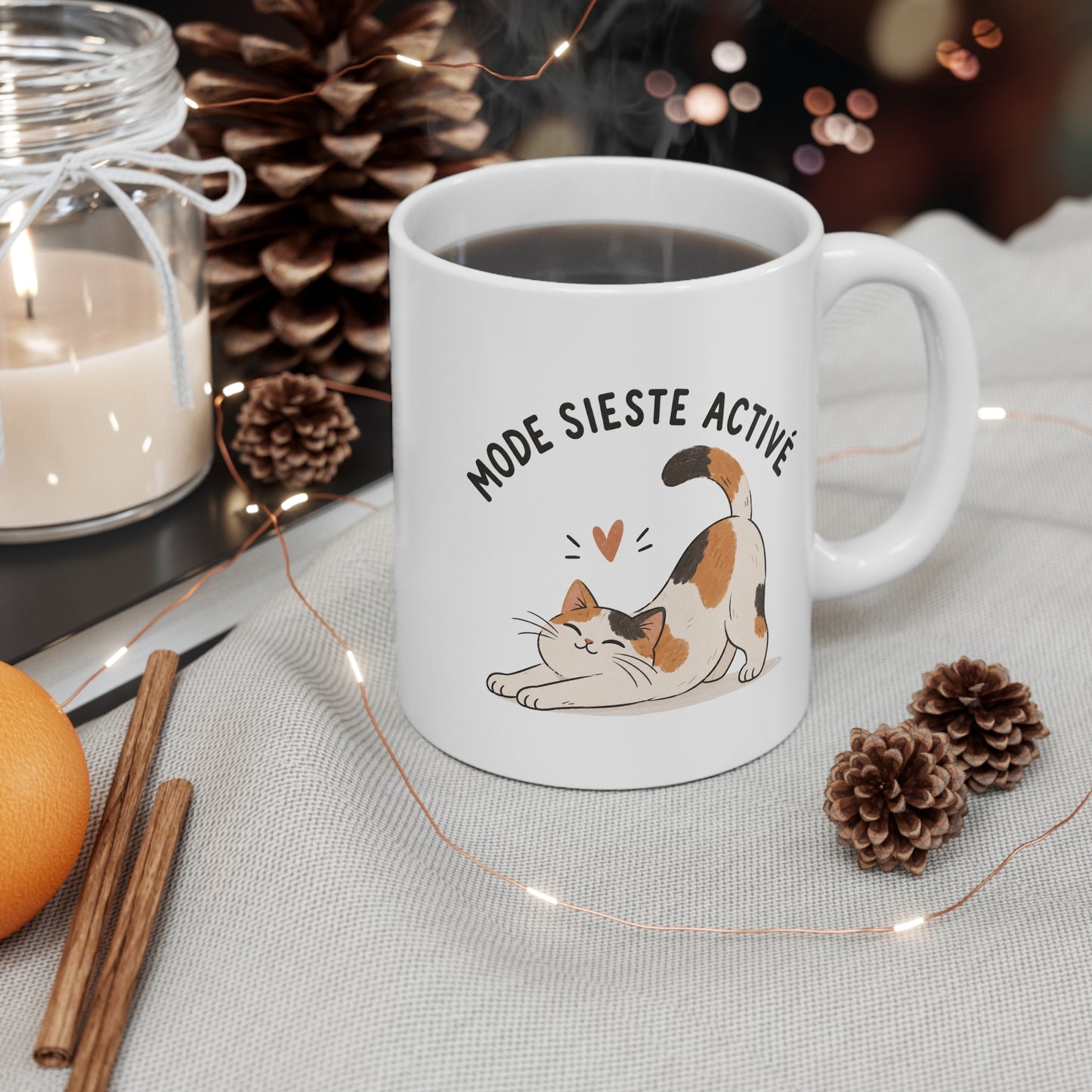 Mug Humour Chat – Mode Sieste Activé – Tasse Chat qui s’Étire – Cadeau Original Amoureux des Chats Homme Femme