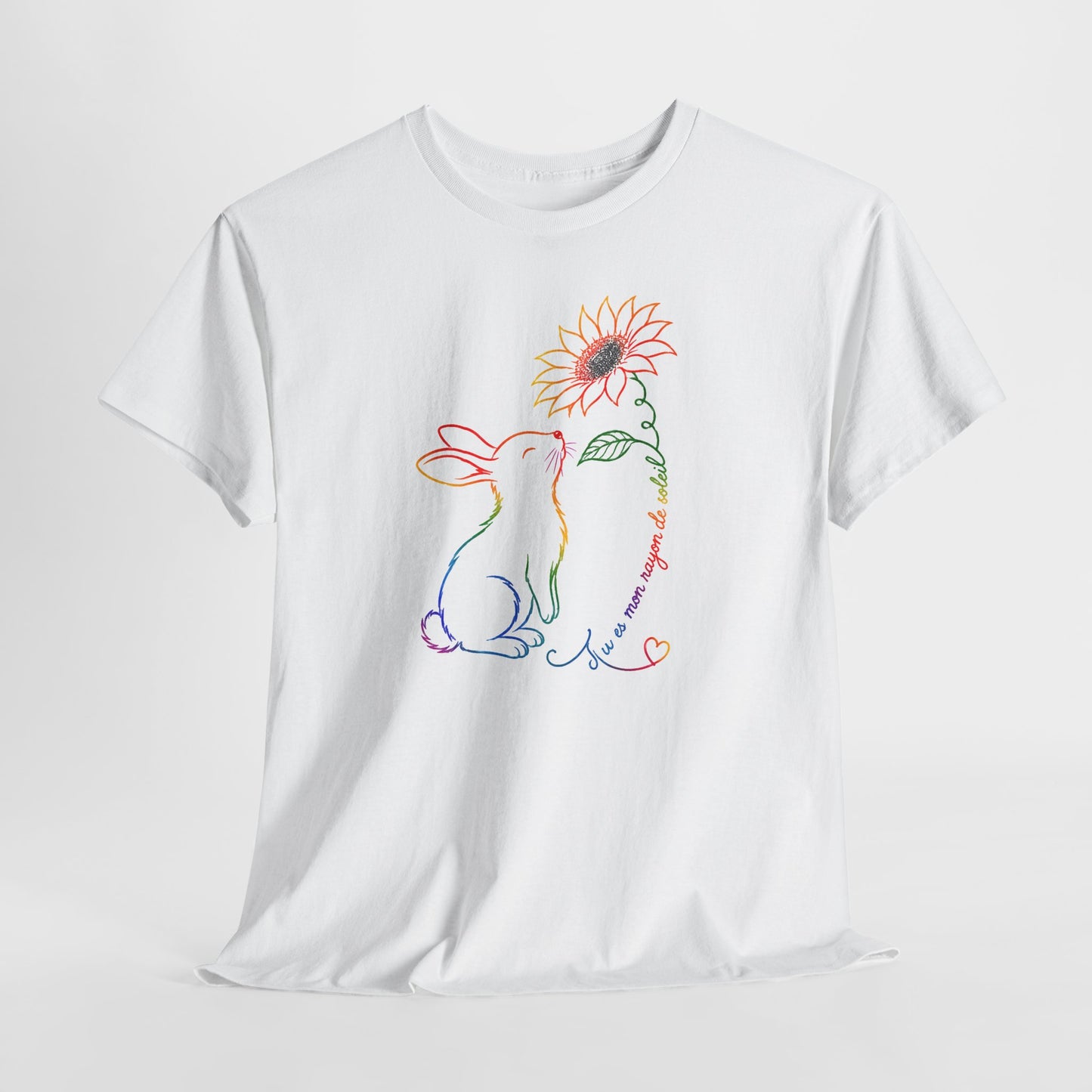 Tee Shirt Femme Lapin Tournesol Multicolore Fleur Nature Animal Mignon Cadeau Original