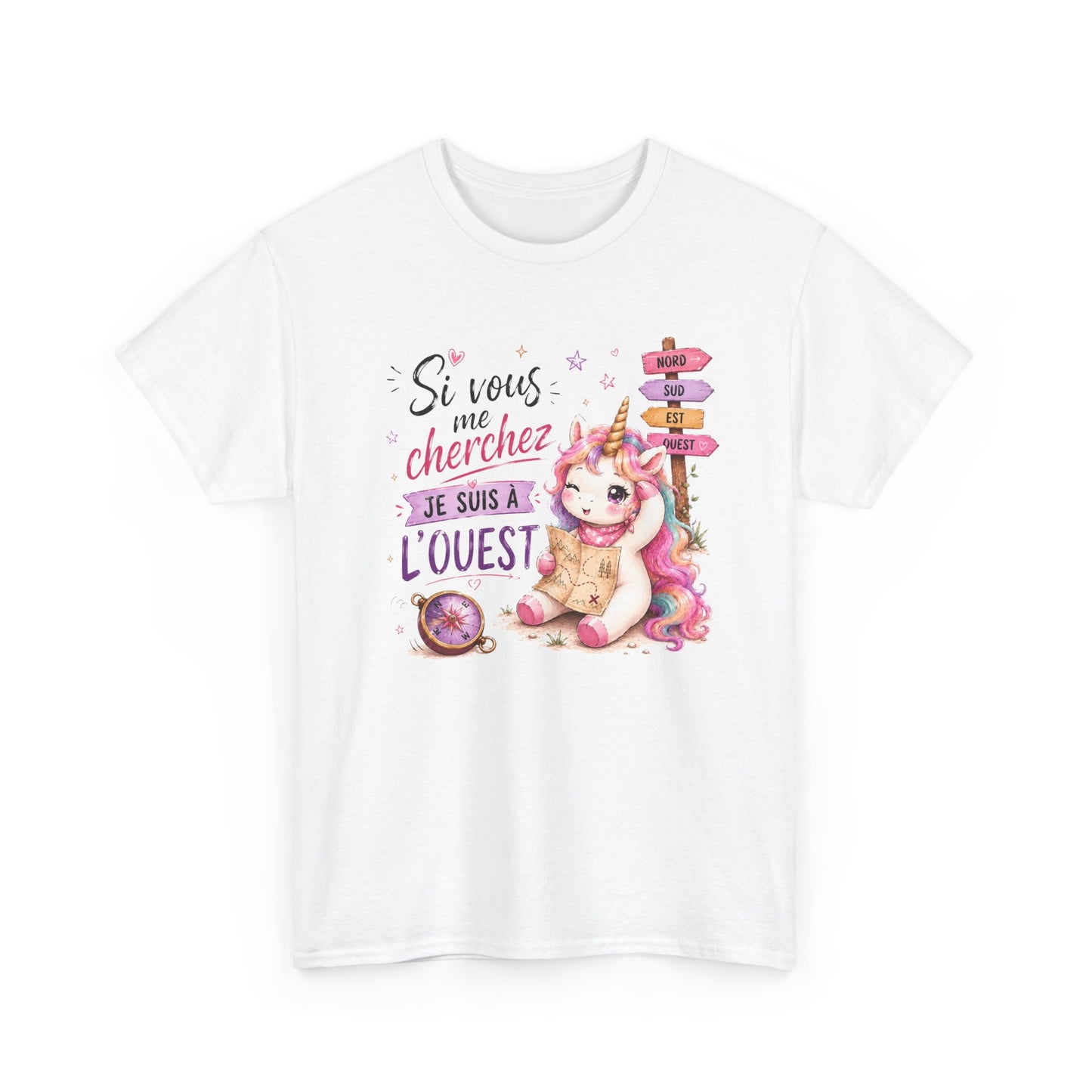 Tee-Shirt Femme Si Vous Me Cherchez Je Suis À L’Ouest – Licorne Drôle – Cadeau Humour Original