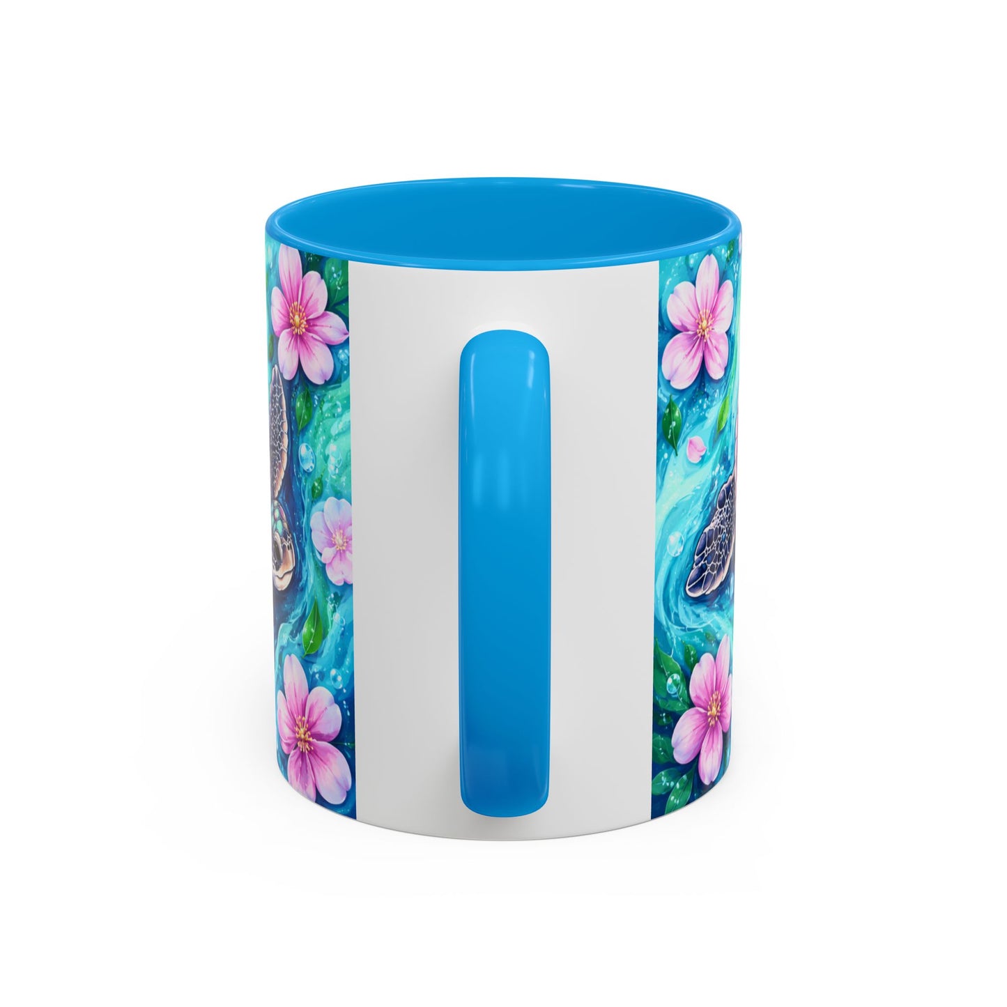 Tasse Tortue Marine Tropicale – Mug Océan et Fleurs Pastel – Cadeau Nature Mer 325ml