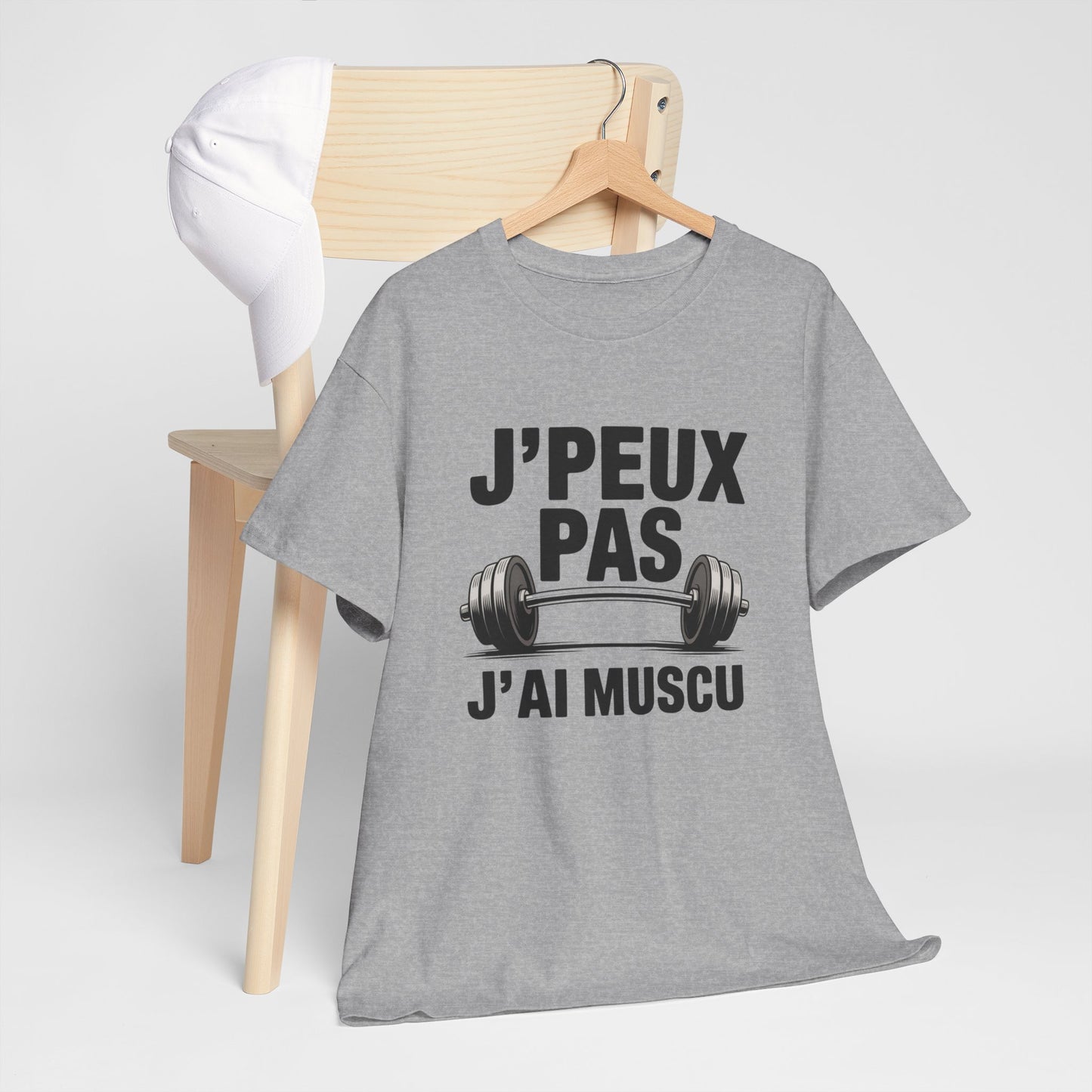 Tee Shirt J’peux pas j’ai muscu – T-Shirt Humour Sport Fitness Unisexe Blanc ou Gris S-3XL