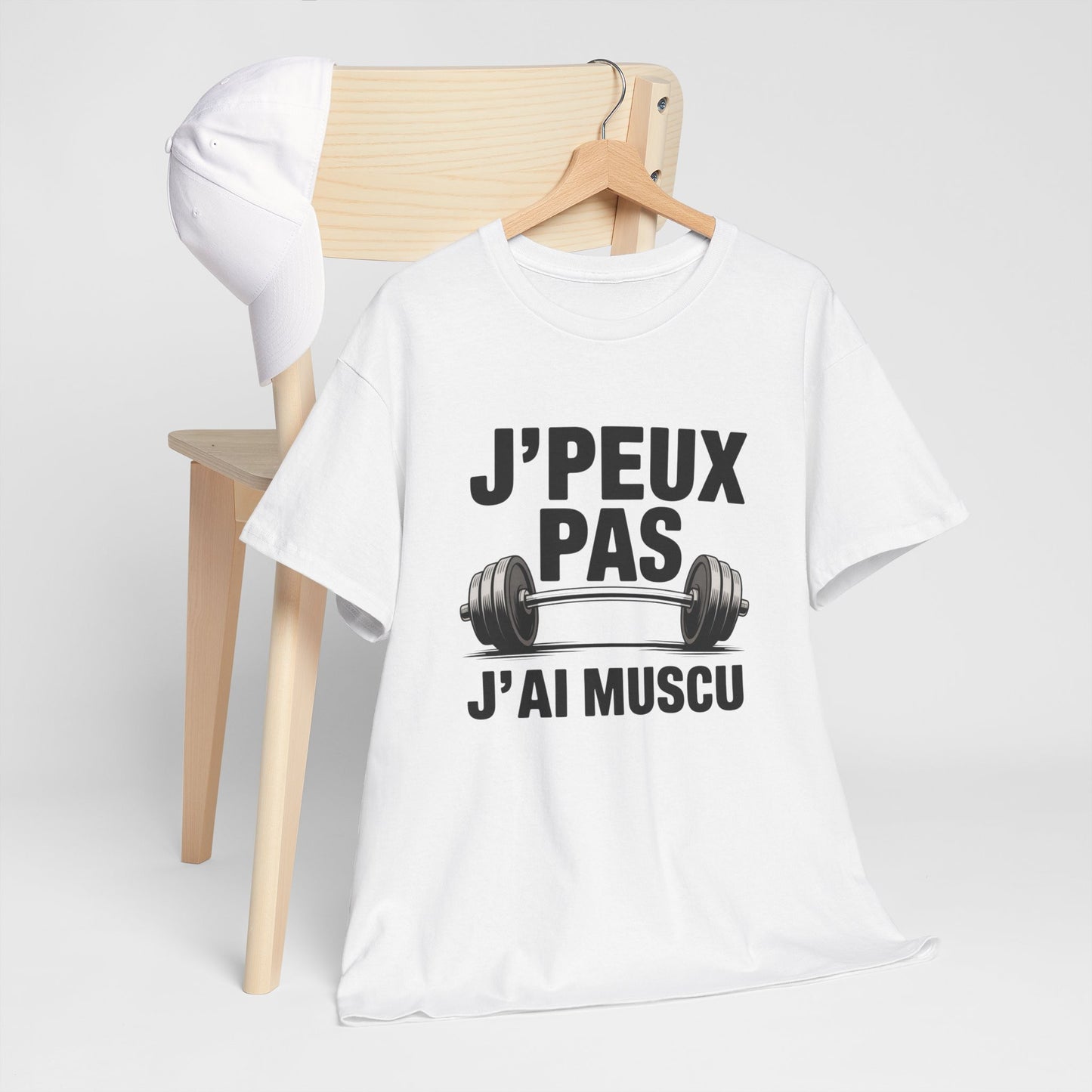 Tee Shirt J’peux pas j’ai muscu – T-Shirt Humour Sport Fitness Unisexe Blanc ou Gris S-3XL