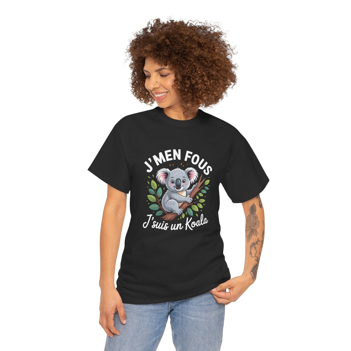 Tee Shirt J’m’en fous j’suis un Koala – T-Shirt Humour Animal Mignon Unisexe Noir S-3XL