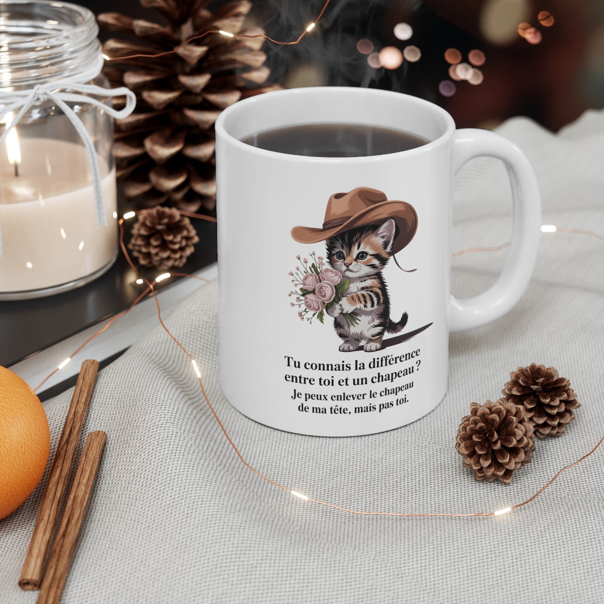 Mug Chat Cowboy – Tasse Céramique 325ml – Design Chaton Mignon et Citation Amusante
