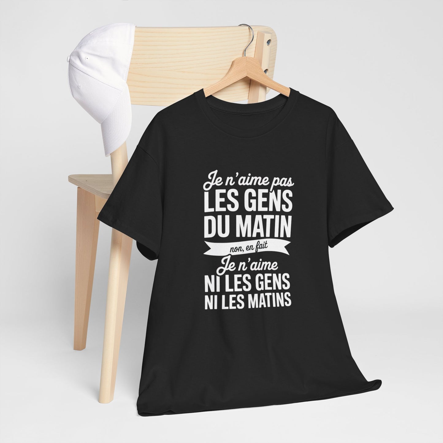 T-shirt Humour Je N’aime Pas Les Gens du Matin – Tee Shirt Drôle Sarcastique Unisexe Noir – Idée Cadeau Amusante