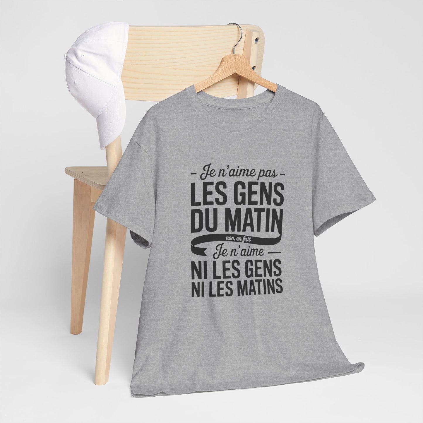 T-shirt Humour Je N’aime Pas Les Gens du Matin – Tee Shirt Drôle  Unisexe Blanc Gris Sport – Idée Cadeau Originale