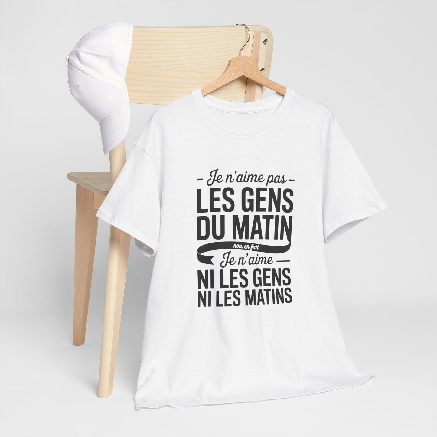 T-shirt Humour Je N’aime Pas Les Gens du Matin – Tee Shirt Drôle  Unisexe Blanc Gris Sport – Idée Cadeau Originale
