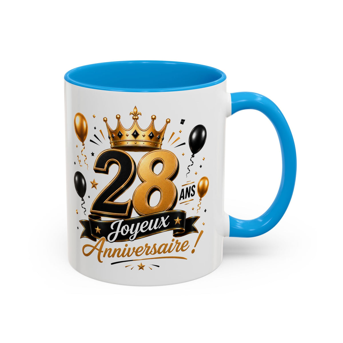 Mug Joyeux 28 Ans – Tasse Anniversaire 28 Ans – Cadeau Original pour Femme Homme – Idée Cadeau 28e Anniversaire Noir Bleu Rouge
