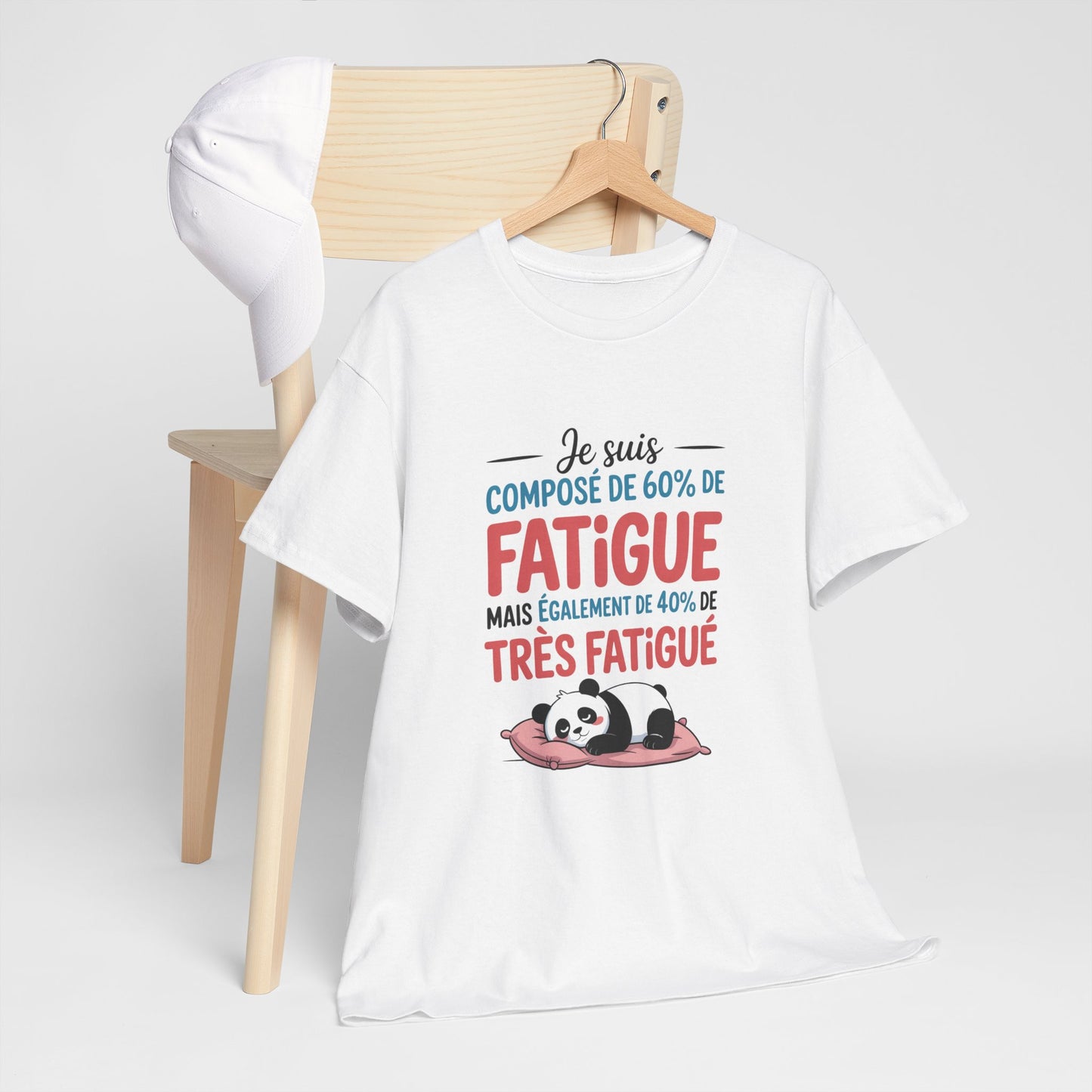 T-shirt Humour Panda Je Suis Composé de 60% de Fatigue Tee Shirt Drôle et Mignon Idée Cadeau Originale