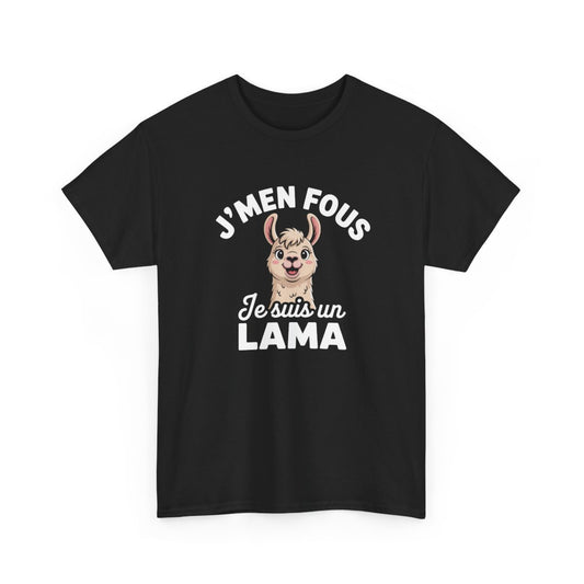 T-shirt Humour J’m’en Fous Je Suis un Lama – Tee Shirt Drôle Animal Mignon Unisexe Noir – Idée Cadeau Originale