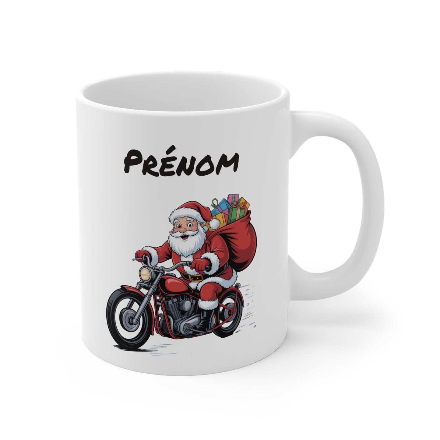 Mug Personnalisé Père Noël à Moto 325ml – Tasse Céramique Prénom Cadeau Original Motard