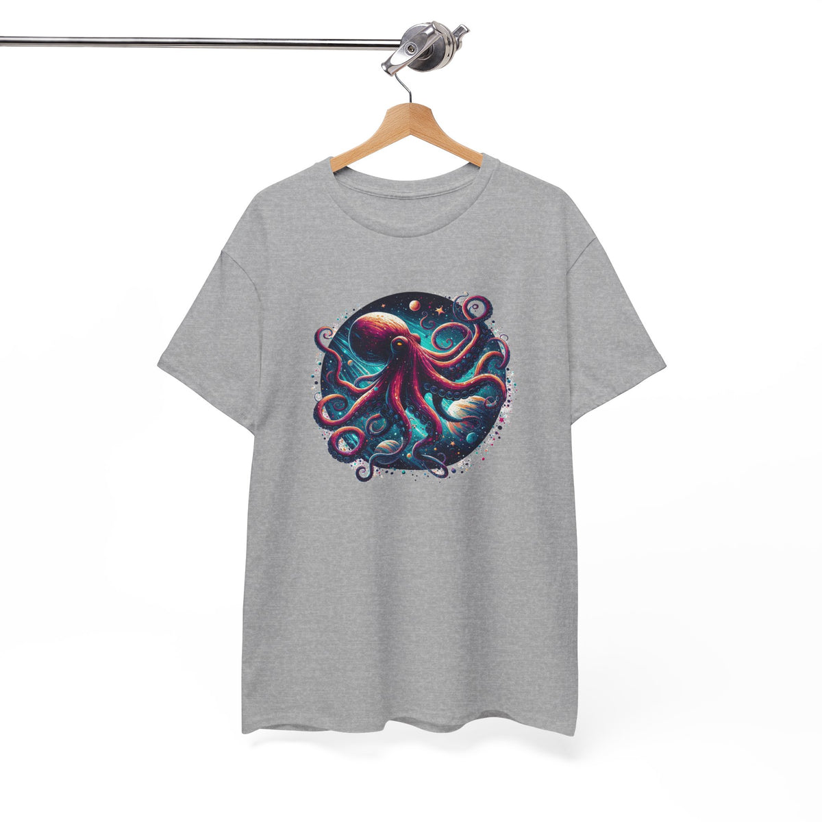 Tee Shirt Pieuvre Cosmique Homme Femme – T-Shirt Poulpe Espace Galaxie Planètes – Animal Marin Fantasy Coloré