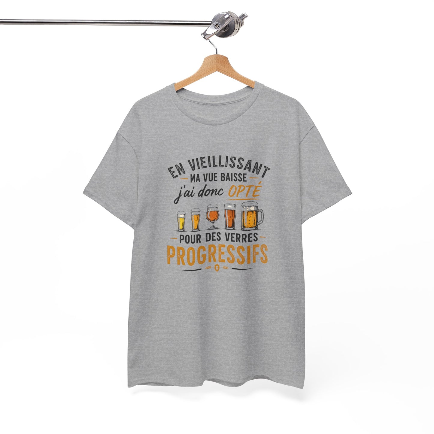 T-Shirt Humour Bière Verres Progressifs – Tee Shirt Drôle Apéro Alcool Citation Amusante Adulte – Cadeau Ami Amateur Bière Noir Blanc Gris