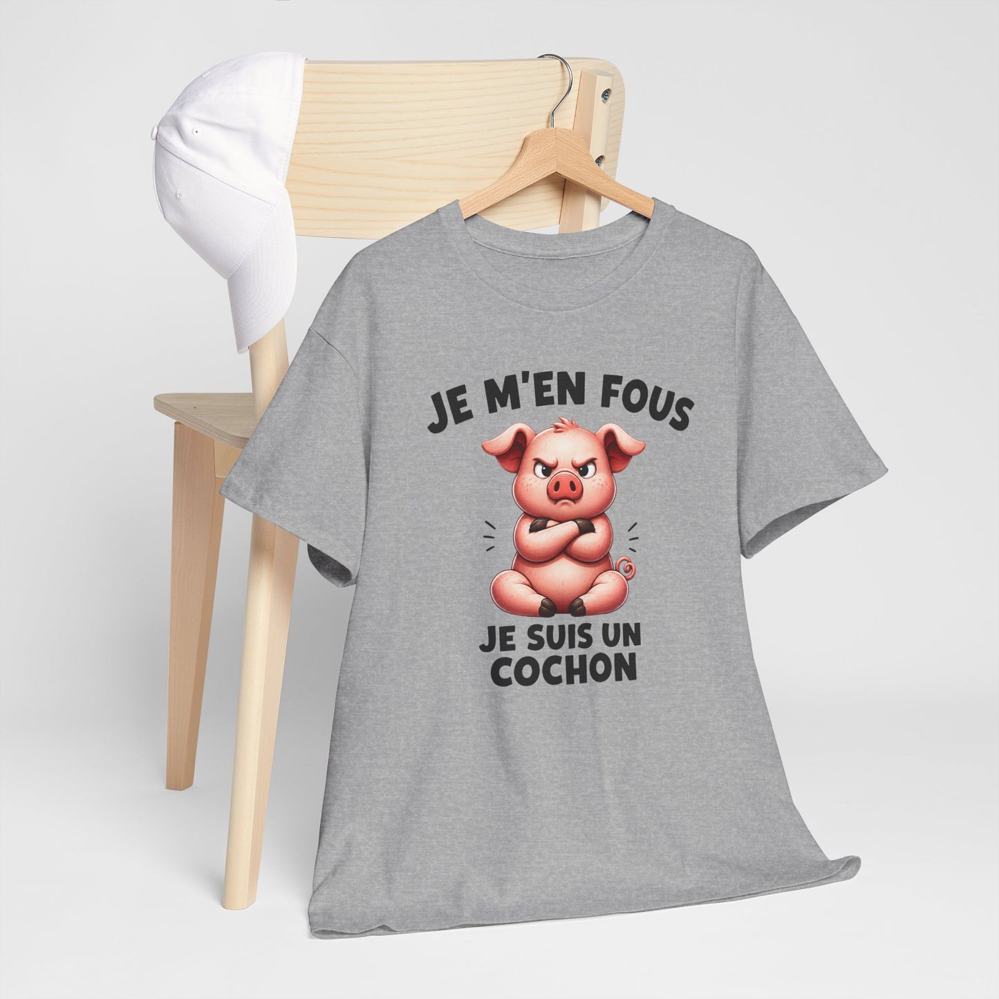 Tee Shirt Je M’En Fous Je Suis Un Cochon – T-Shirt Humour Cochon Grincheux – Cadeau Homme Femme Animal Mignon et Sarcastique