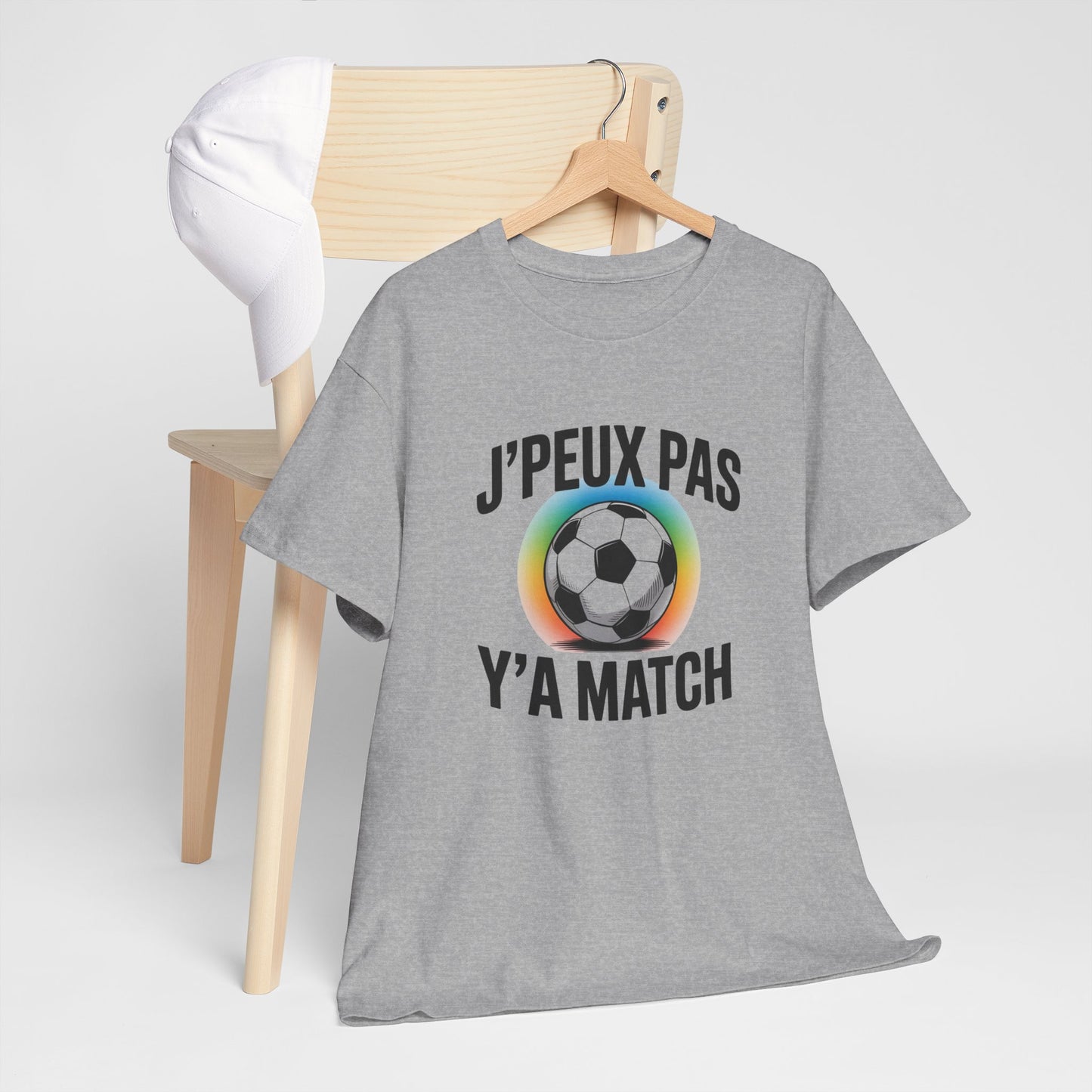T-shirt Humour J’Peux Pas Y’a Match – Tee Shirt Drôle Football Unisexe Blanc Gris Sport – Idée Cadeau Fan de Foot