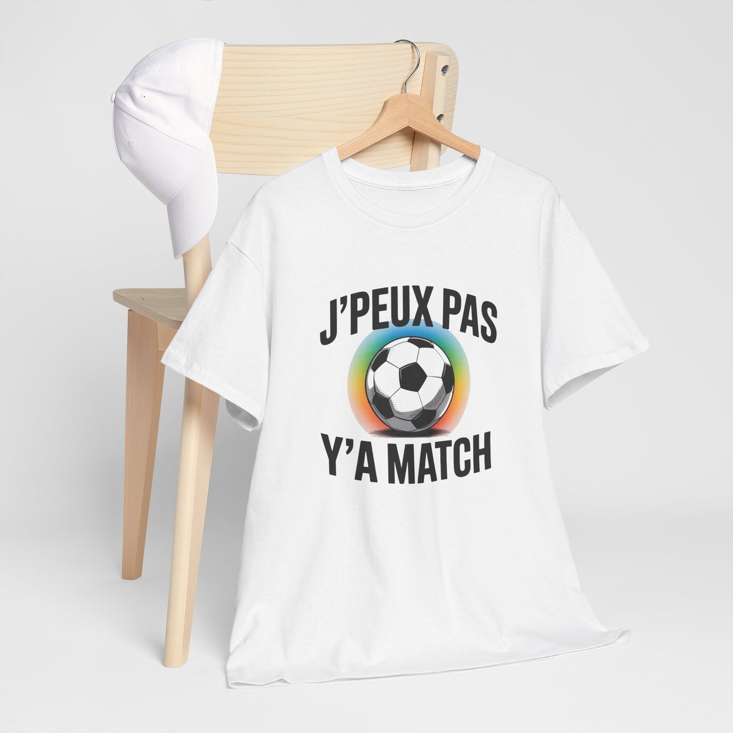 T-shirt Humour J’Peux Pas Y’a Match – Tee Shirt Drôle Football Unisexe Blanc Gris Sport – Idée Cadeau Fan de Foot