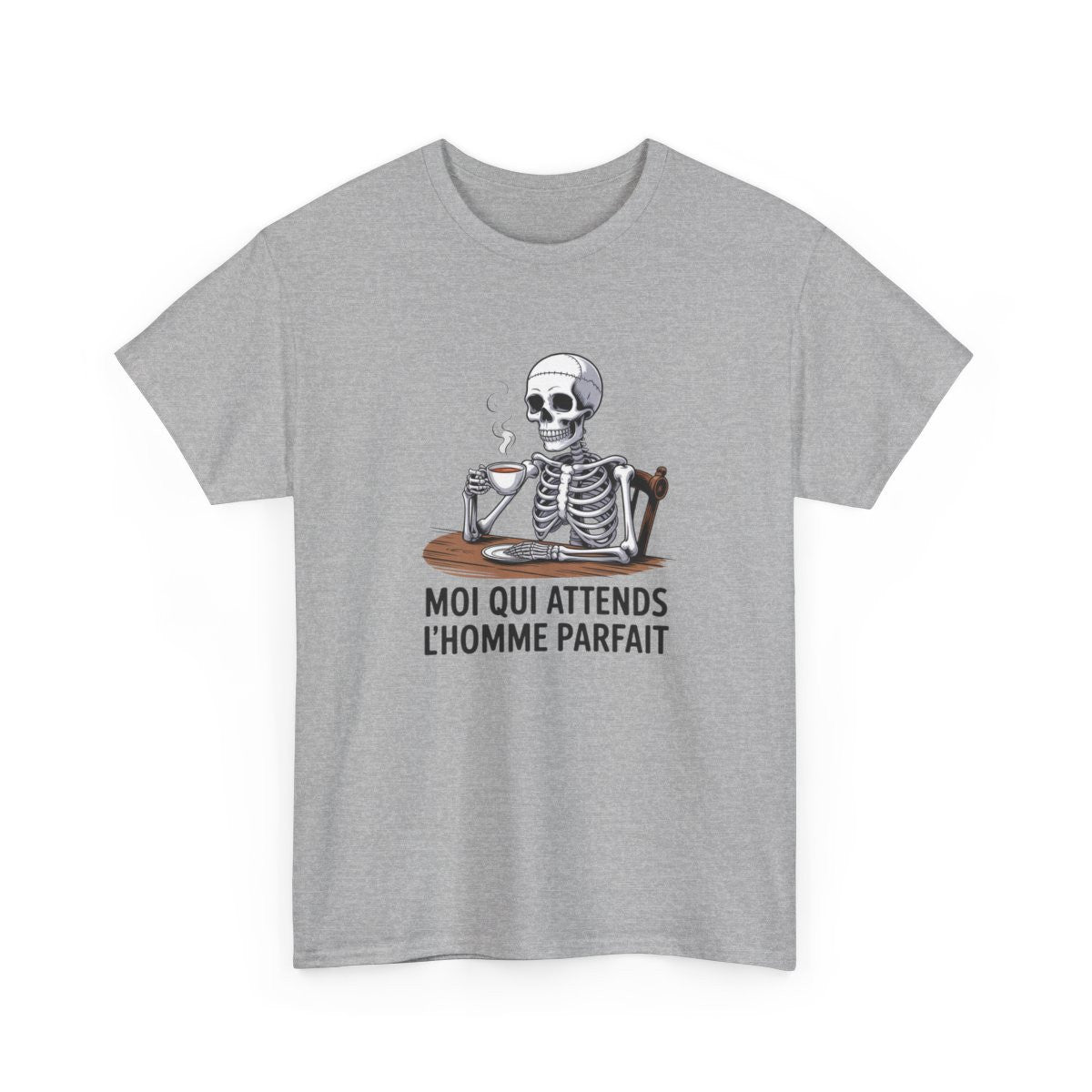 T-shirt Drôle Femme “Moi qui Attends l’Homme Parfait” – Tee Shirt Humour Sarcastique Blanc Gris Sport