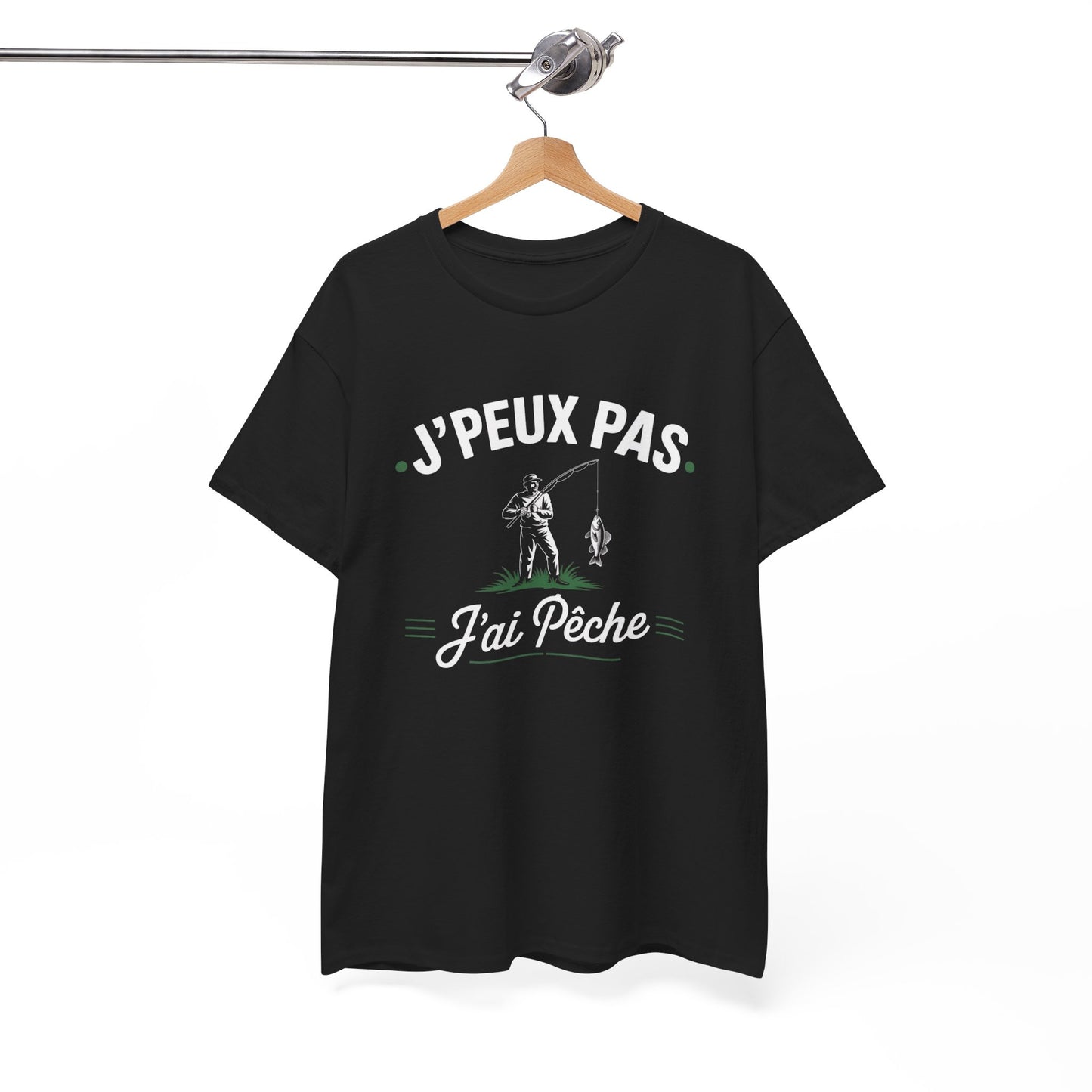 T-shirt Humour Homme “J’Peux Pas J’ai Pêche” Tee Shirt Pêcheur Drôle Noir Idée Cadeau Passion Pêche