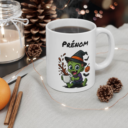 Tasse Personnalisable Zombie Enfant Sorcier Halloween – Mug Prénom Citrouille Mignon 325ml – Cadeau Original Café