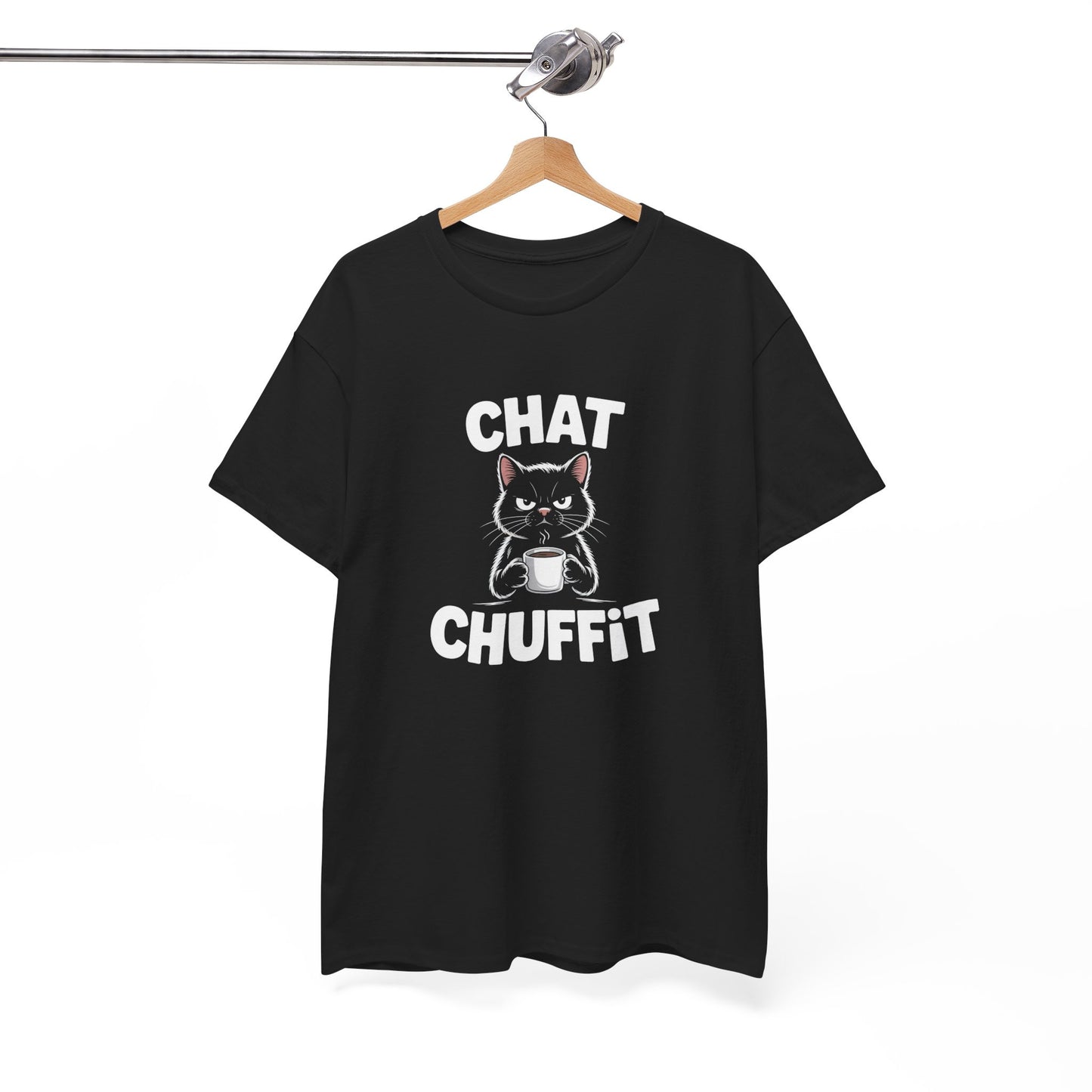 T-shirt Drôle “Chat Chuffit” – Tee Shirt Humour Chat Café Noir – Idée Cadeau Amoureux des Chats – Adulte Homme Femme