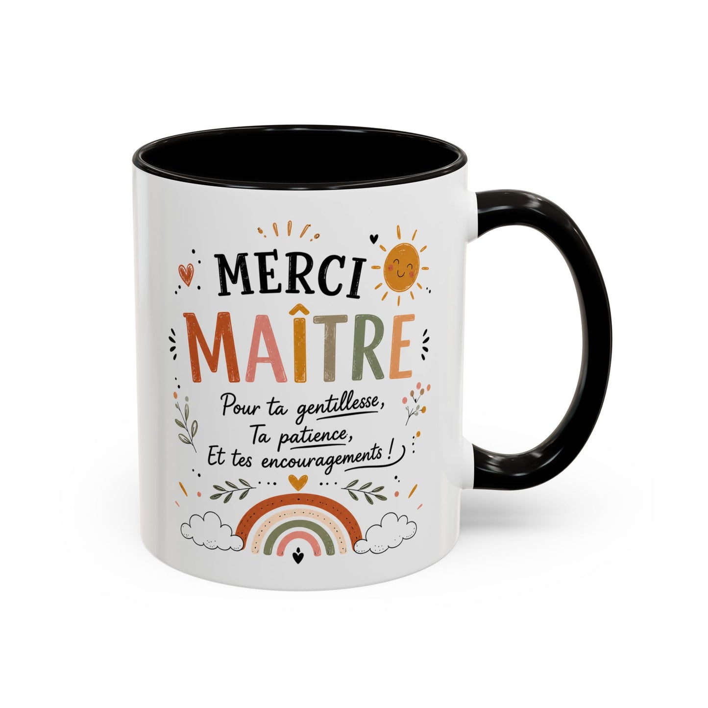 Tasse Merci Maître – Mug Remerciement École Primaire – Cadeau Fin d’Année Enseignant Homme 325ml Noir Bleu Rouge