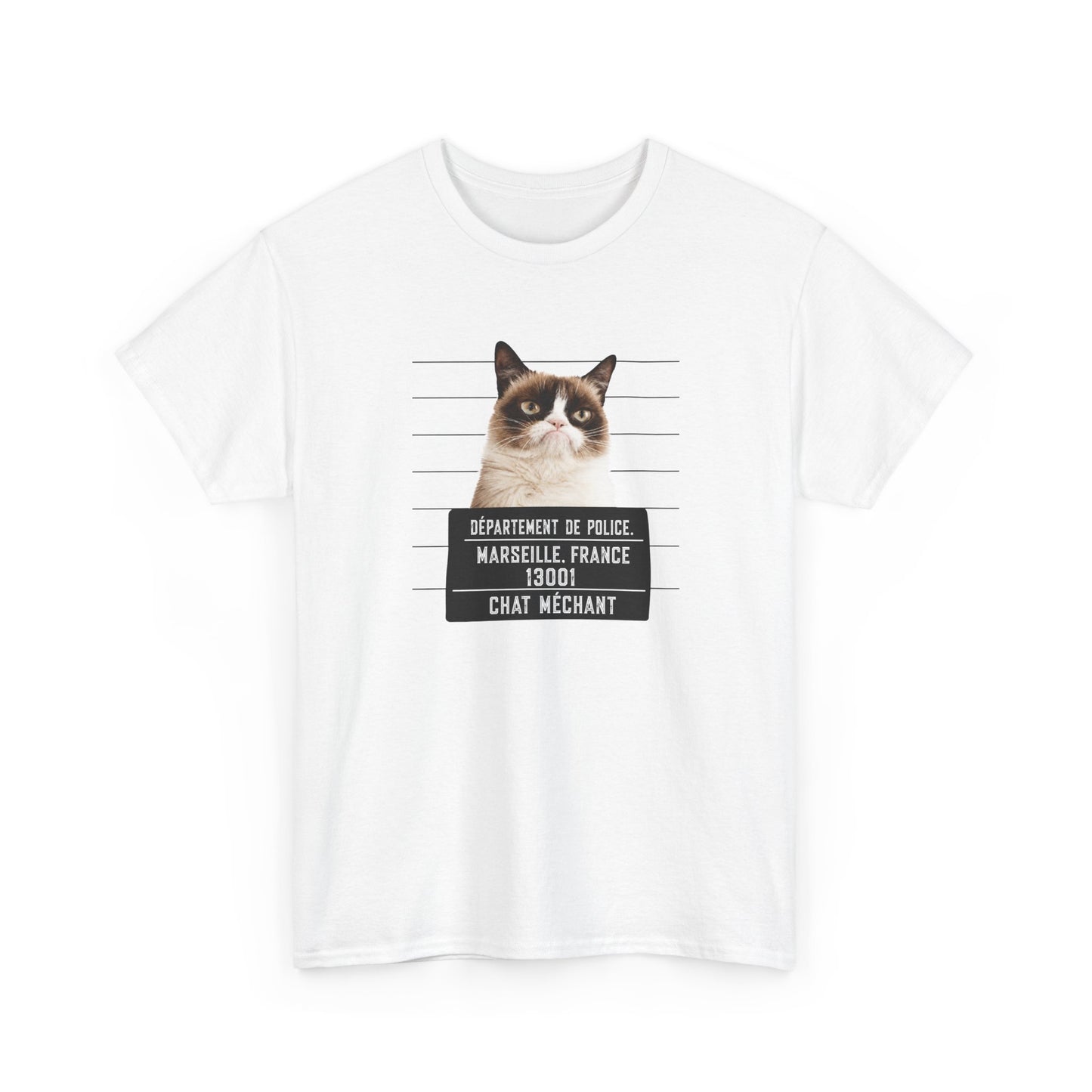 Tee Shirt Chat Homme Femme – Chat Méchant Humour Poste de Police – Idée Cadeau Amoureux des Chats Félin Drôle