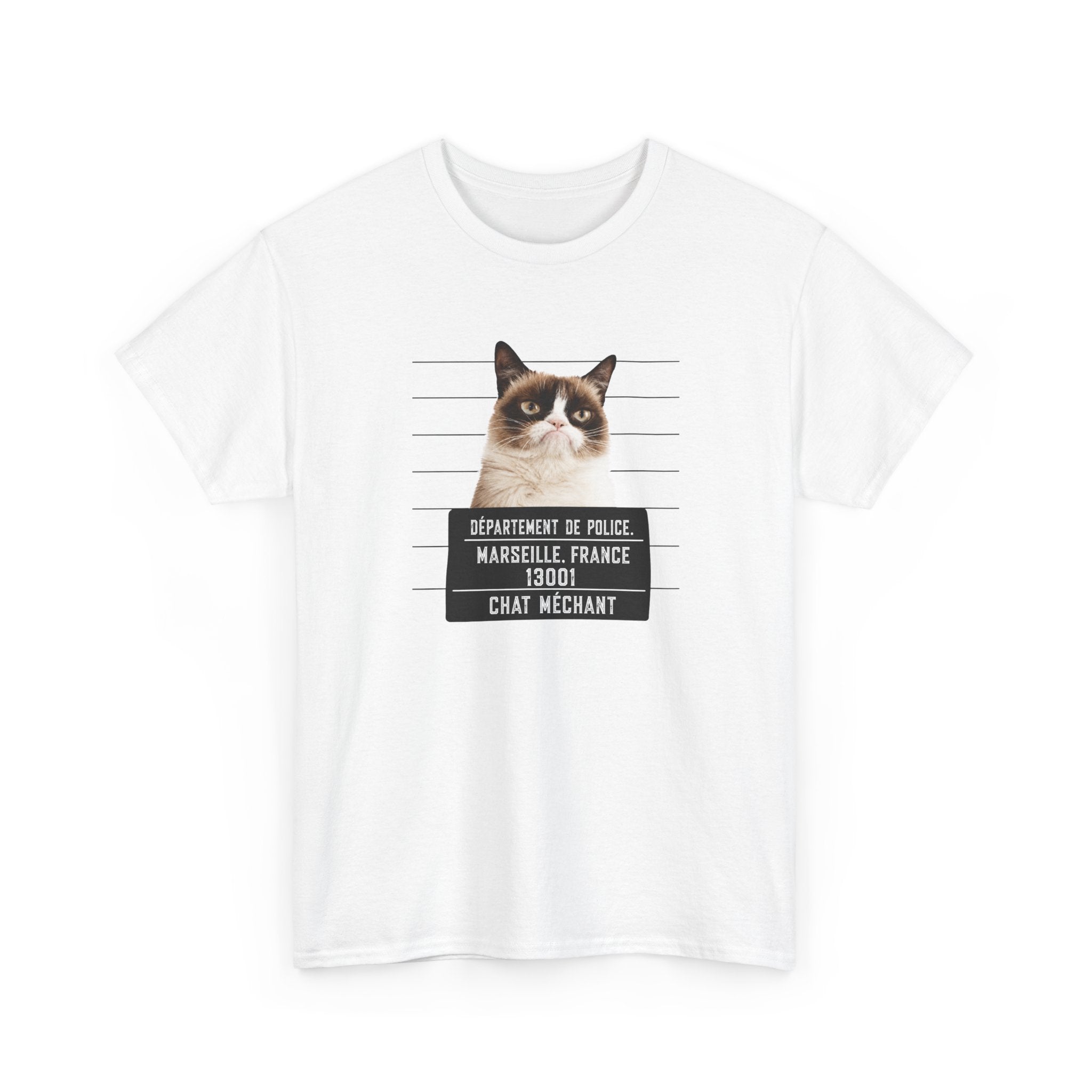 Tee Shirt Chat Homme Femme – Chat Méchant Humour Poste de Police – Idée Cadeau Amoureux des Chats Félin Drôle